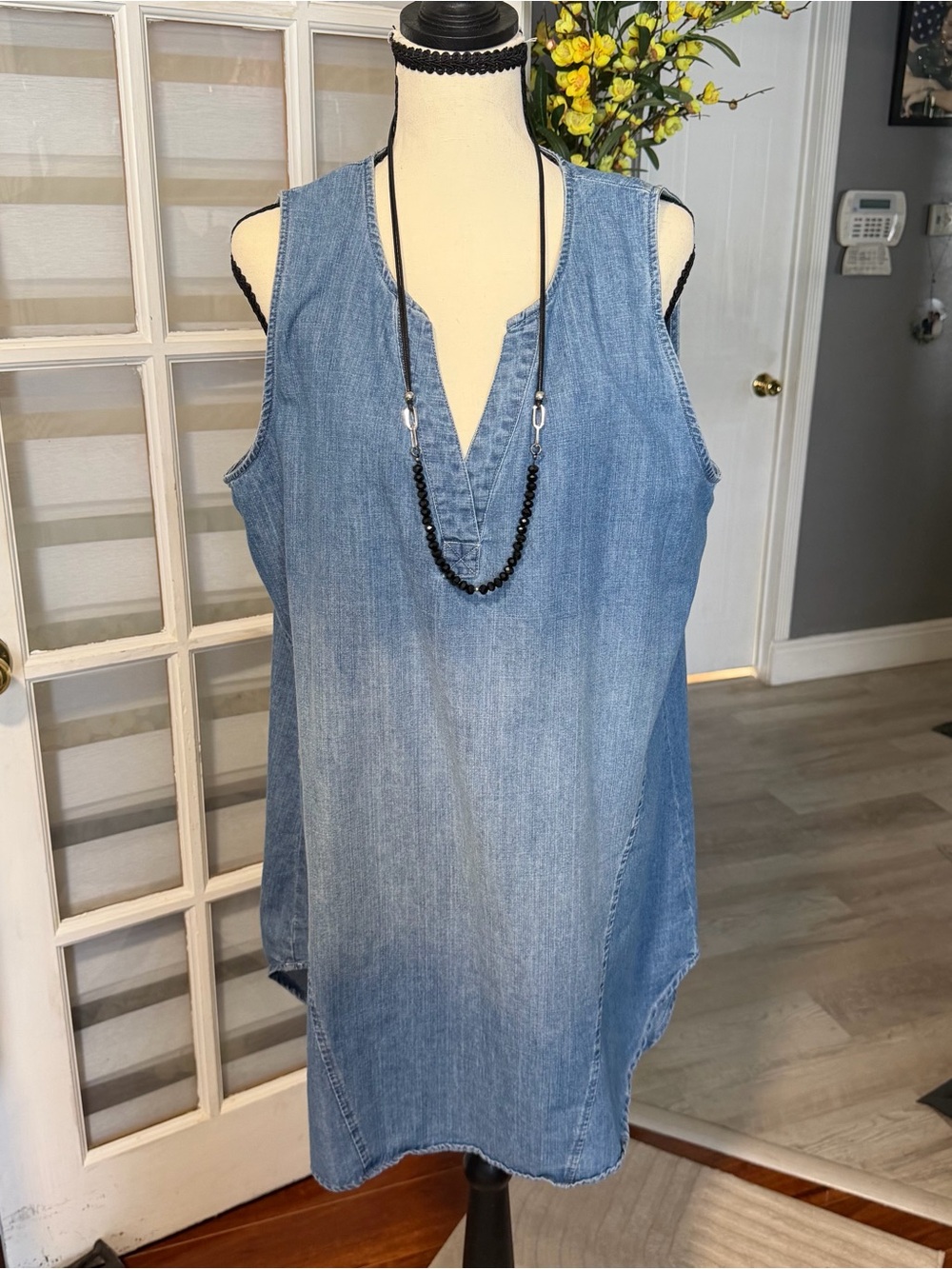 Sleeveless Denim V-Neck Tunic Top - Blue